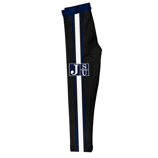 Jackson State University Tigers Vive La Fete Girls Game Day Black with Blue Stripes Leggings Tights