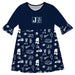 Jackson State Tigers 3/4 Sleeve Solid Blue Repeat Print Hand Sketched Vive La Fete Impressions Artwork on Skirt