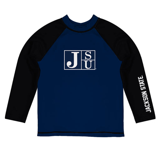 Jackson State Tigers JSU Vive La Fete Logo Blue Black Long Sleeve Raglan Rashguard