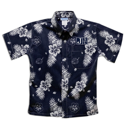 Jackson State University Tigers Navy Hawaiian Short Sleeve Button Down Shirt