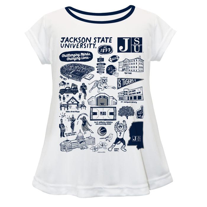 Jackson State University Tigers Hand Sketched Vive La Fete Impressions Artwork White Short Sleeve Top