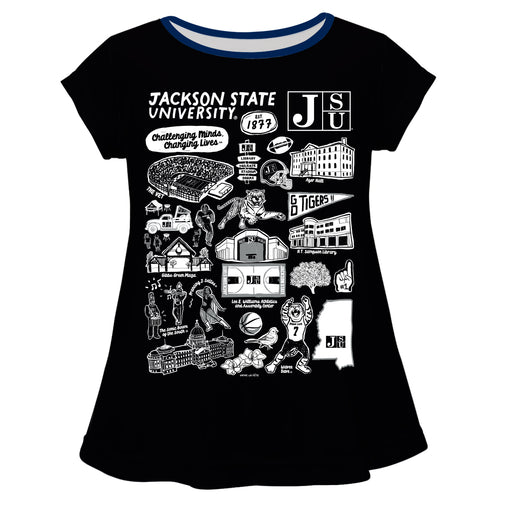 Jackson State University Tigers Hand Sketched Vive La Fete Impressions Artwork Black Short Sleeve Top