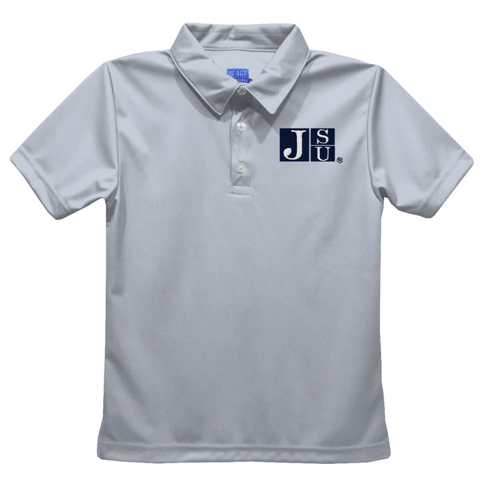 Jackson State University Tigers Embroidered Gray Short Sleeve Polo Box Shirt