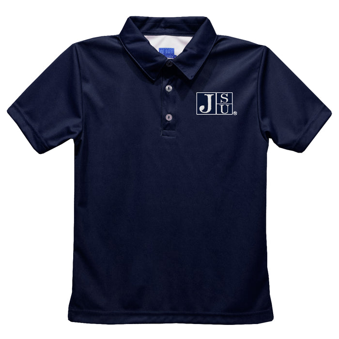 Jackson State University Tigers Embroidered Navy Short Sleeve Polo Box Shirt