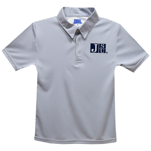 Jackson State University Tigers Embroidered Gray Stripes Short Sleeve Polo Box Shirt