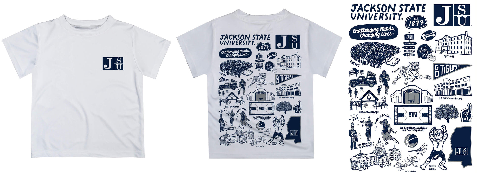 Jackson State University Tigers Hand Sketched Vive La Fete Impressions Artwork Boys Black Short Sleeve Tee Shirt - Vive La Fête - Online Apparel Store