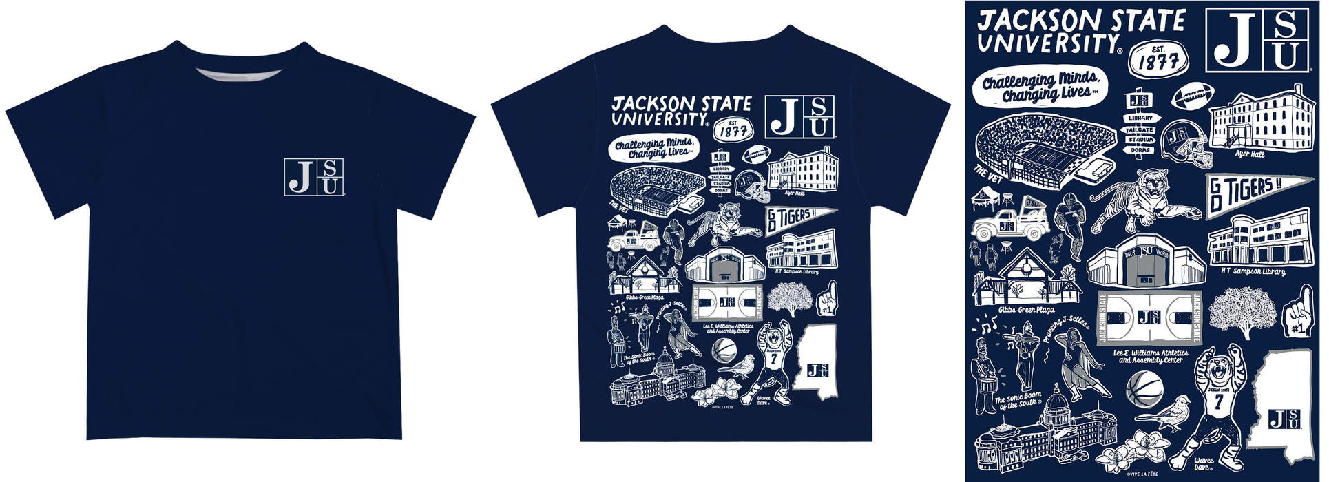 Jackson State University Tigers Hand Sketched Vive La Fete Impressions Artwork Boys Black Short Sleeve Tee Shirt - Vive La Fête - Online Apparel Store