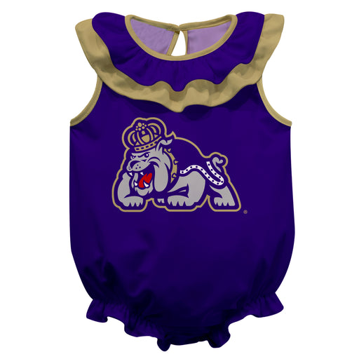 James Madison University Dukes Purple Sleeveless Ruffle Onesie Logo Bodysuit by Vive La Fete