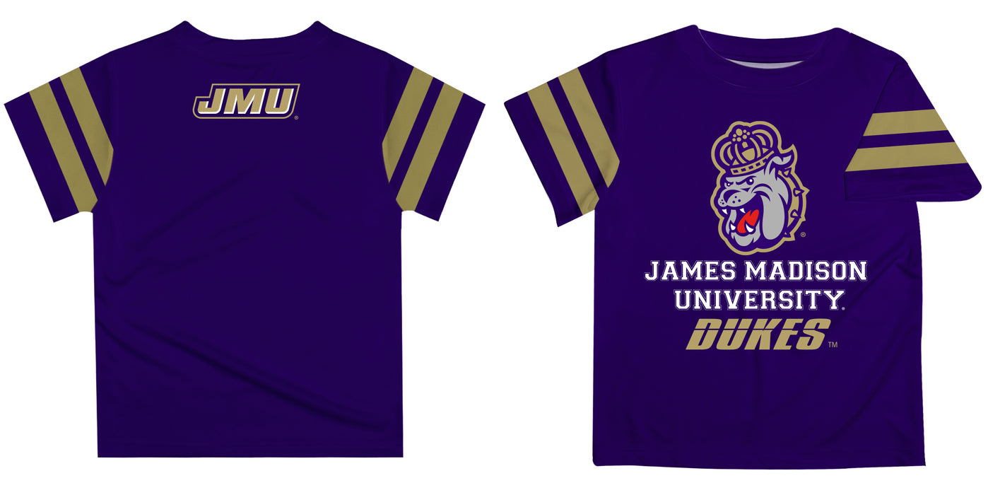 JMU Dukes Vive La Fete Boys Game Day Purple Short Sleeve Tee with Stripes on Sleeves - Vive La Fête - Online Apparel Store