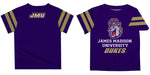 JMU Dukes Vive La Fete Boys Game Day Purple Short Sleeve Tee with Stripes on Sleeves - Vive La Fête - Online Apparel Store