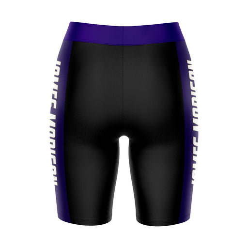 JMU Dukes Vive La Fete Game Day Logo on Waistband and Purple Stripes Black Women Bike Short 9 Inseam" - Vive La Fête - Online Apparel Store