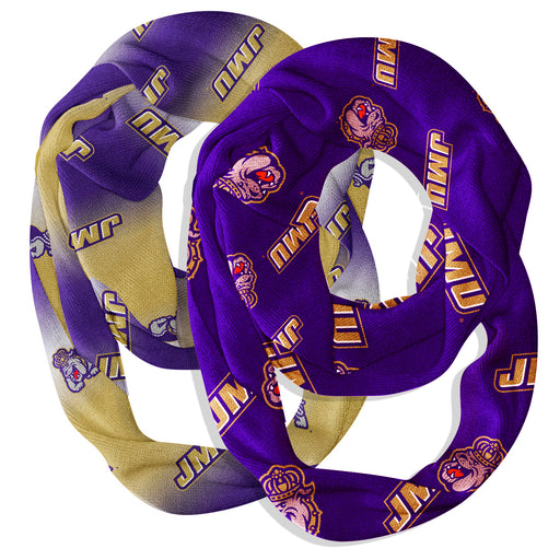 James Madison Dukes Vive La Fete All Over Logo Collegiate Women Set of 2 Light Weight Ultra Soft Infinity Scarfs
