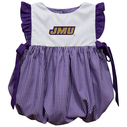 JMU Dukes Embroidered Purple Gingham Short SleeveGirls Bubble