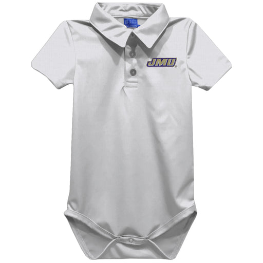 James Madison University Dukes Embroidered White Solid Knit Polo Onesie