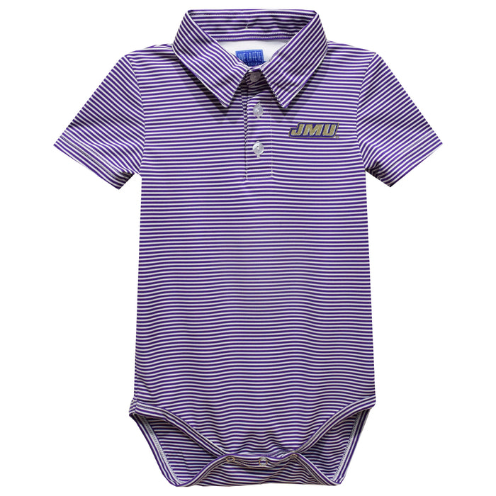 JMU Dukes Embroidered Purple Stripe Knit Polo Onesie