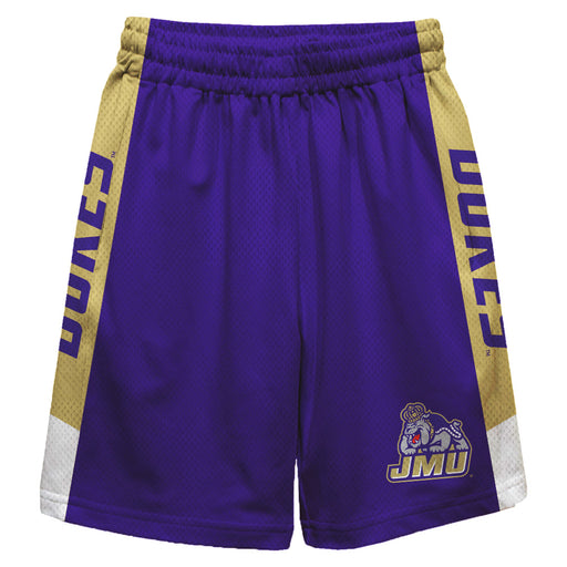 James Madison Dukes Vive La Fete Game Day Purple Stripes Boys Solid Gold Athletic Mesh Short