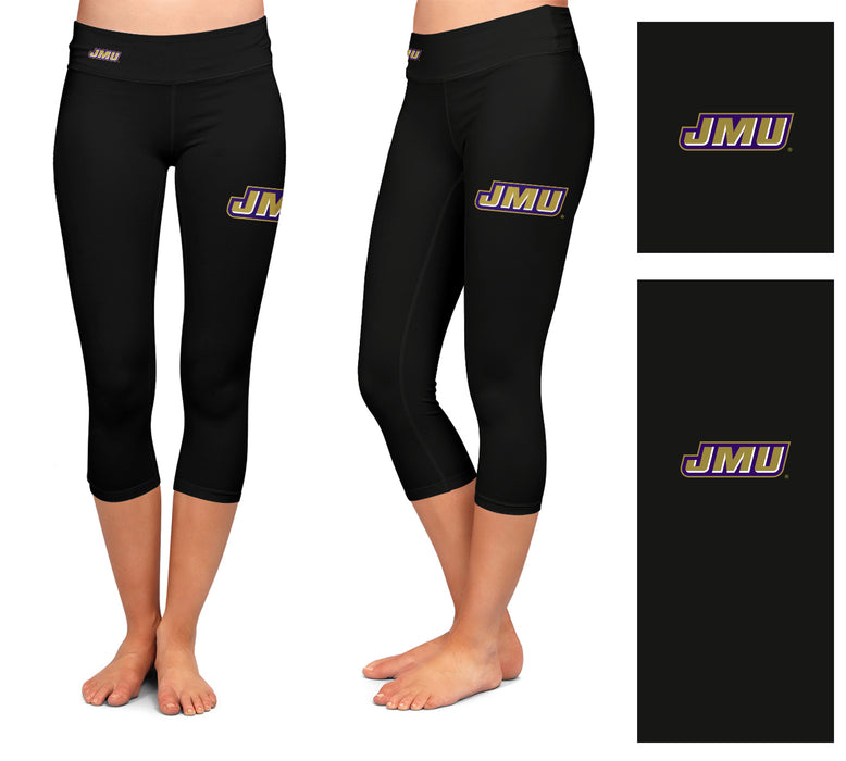 JMU Dukes Vive La Fete Game Day Collegiate Large Logo on Thigh and Waist Youth Black Capri Leggings - Vive La Fête - Online Apparel Store