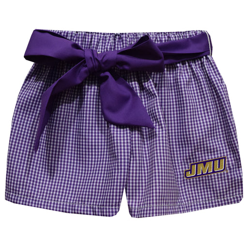JMU Dukes Embroidered Purple Gingham Girls Short with Sash