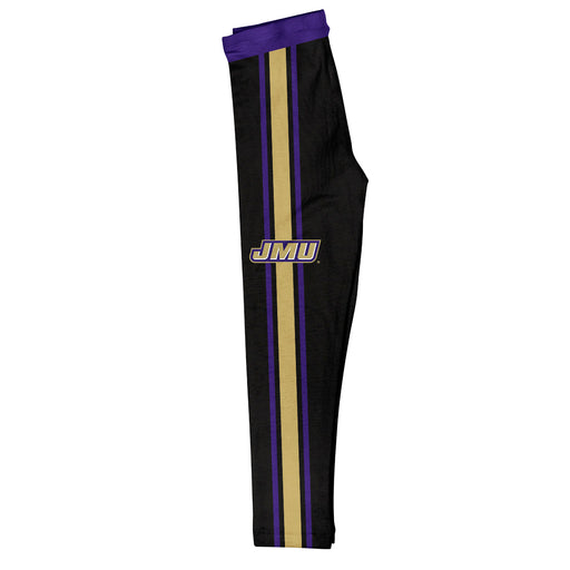 James Madison University Dukes Vive La Fete Girls Game Day Black with Purple Stripes Leggings Tights