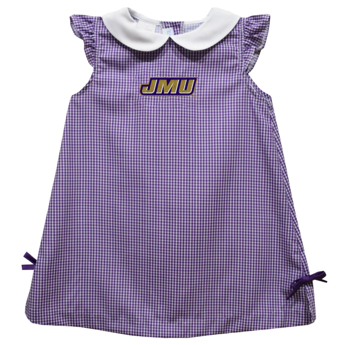 JMU Dukes Embroidered Purple Gingham A Line Dress