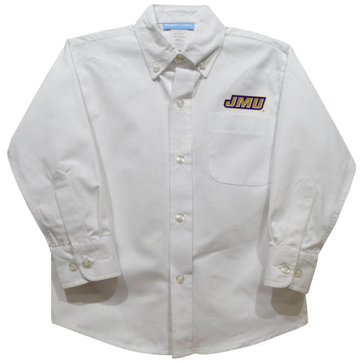 JMU Dukes Embroidered White Long Sleeve Button Down Shirt