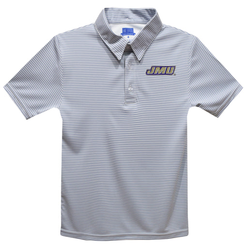 James Madison University Dukes Embroidered Gray Stripes Short Sleeve Polo Box Shirt