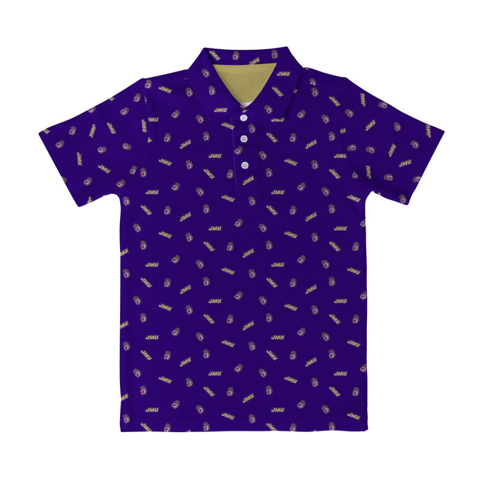 James Madison University Dukes Vive La Fete Repeat Logo Purple Short Sleeve Polo Shirt