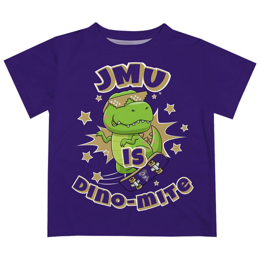 James Madison University Dukes Vive La Fete Dino-Mite Boys Game Day Purple Short Sleeve Tee
