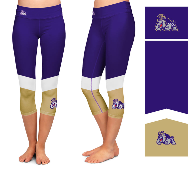 JMU Dukes Vive La Fete Game Day Collegiate Ankle Color Block Women Purple Gold Capri Leggings - Vive La Fête - Online Apparel Store