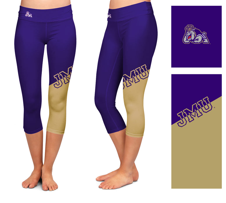 JMU Dukes Vive La Fete Game Day Collegiate Leg Color Block Women Purple Gold Capri Leggings - Vive La Fête - Online Apparel Store