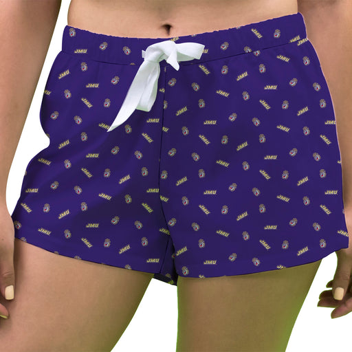 James Madison University Dukes Vive La Fete Game Day All Over Logo Women Purple Lounge Shorts