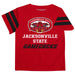 Jacksonville State Gamecocks Vive La Fete Boys Game Day Red Short Sleeve Tee with Stripes on Sleeves - Vive La Fête - Online Apparel Store