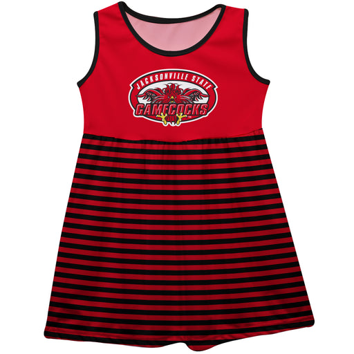 Jacksonville State Gamecocks Vive La Fete Girls Game Day Sleeveless Tank Dress Solid Red Logo Stripes on Skirt - Vive La Fête - Online Apparel Store