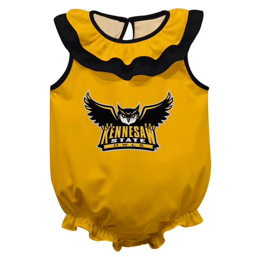 Kennesaw State University KSU Owls Gold Sleeveless Ruffle Onesie Logo Bodysuit
