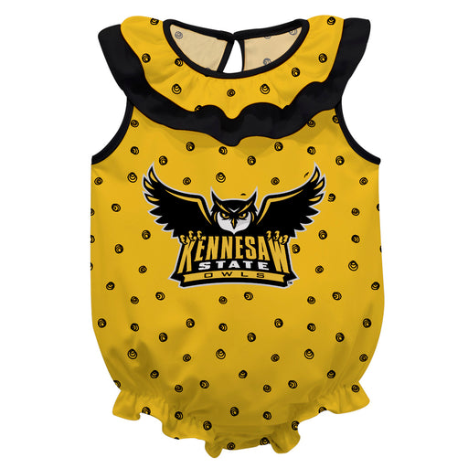 Kennesaw State University KSU Owls Swirls Gold Sleeveless Ruffle Onesie Logo Bodysuit