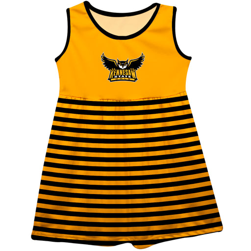 Kennesaw State University KSU Owls Vive La Fete Girls Game Day Sleeveless Tank Dress Solid Gold Logo Stripes on Skirt