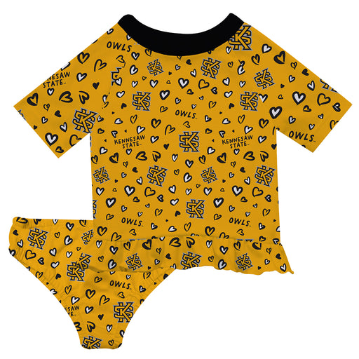 Kennesaw State University KSU Owls Vive La Fete All Over Logo Gold Long Sleeve Bikini Set
