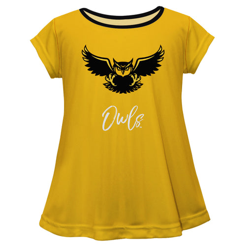 Kennesaw State University KSU Owls Vive La Fete Girls Game Day Short Sleeve Gold Top with School Logo and Name