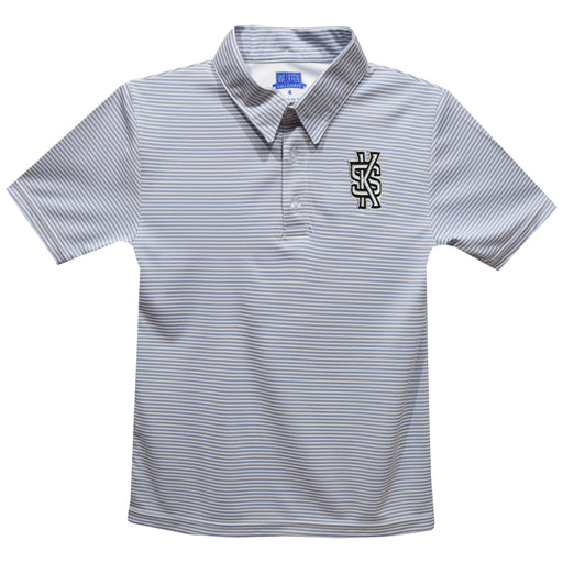 Kennesaw State University KSU Owls Embroidered Gray Stripes Short Sleeve Polo Box Shirt