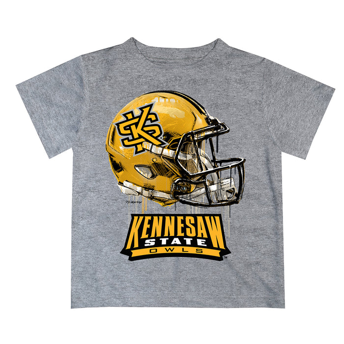 Kennesaw State University KSU Owls Original Dripping Football Helmet Gray T-Shirt by Vive La Fete