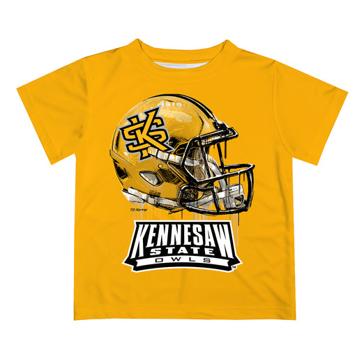 Kennesaw State University KSU Owls Original Dripping Football Helmet Gold T-Shirt by Vive La Fete
