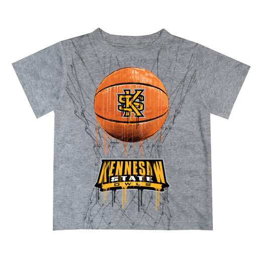 Kennesaw State Owls Original Dripping Basketball Heather Gray T-Shirt by Vive La Fete