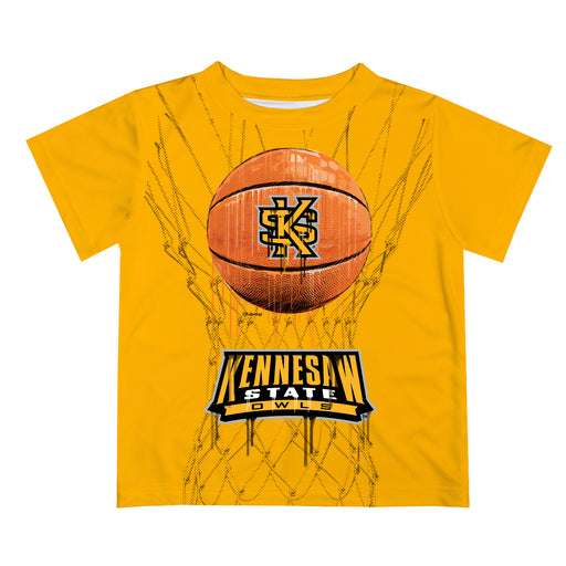 Kennesaw State Owls Original Dripping Basketball Gold T-Shirt by Vive La Fete