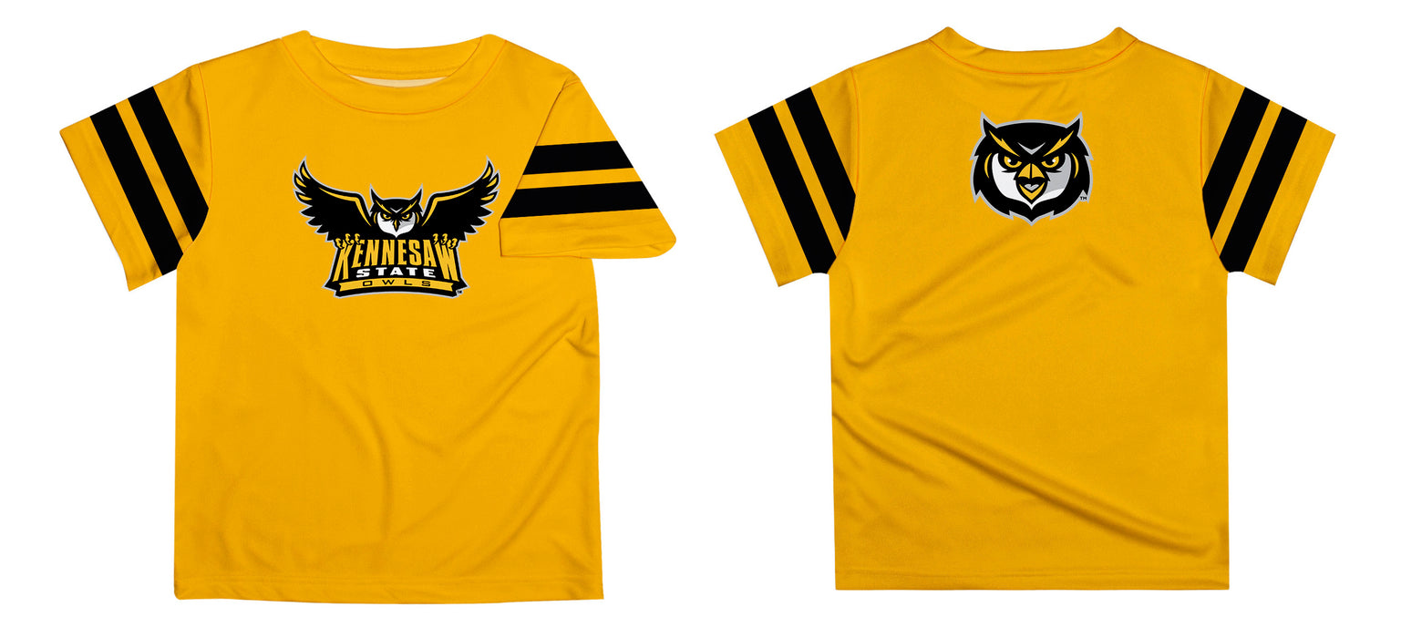 Kennesaw State University KSU Owls Vive La Fete Boys Game Day Gold Short Sleeve Tee with Stripes on Sleeves - Vive La Fête - Online Apparel Store