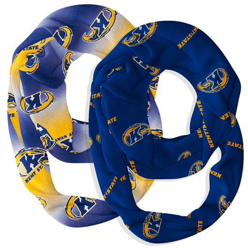 Kent State Golden Flashes Vive La Fete All Over Logo Collegiate Women Set of 2 Light Weight Ultra Soft Infinity Scarfs