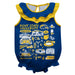 Kent State Golden Flashes  Blue Hand Sketched Vive La Fete Impressions Artwork Sleeveless Ruffle Onesie Bodysuit