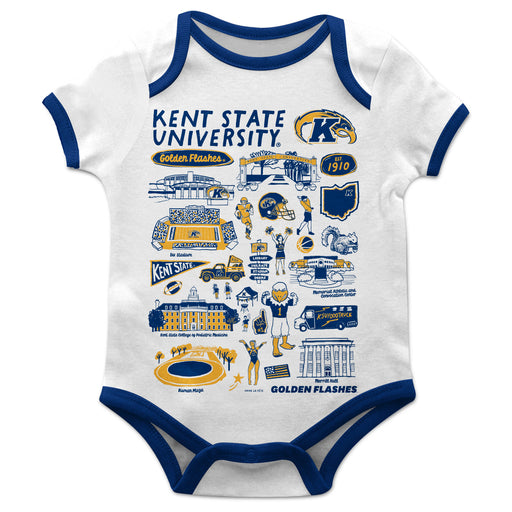Kent State Golden Flashes Hand Sketched Vive La Fete Impressions Artwork Infant White Short Sleeve Onesie Bodysuit
