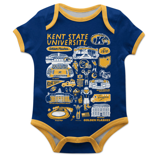 Kent State Golden Flashes Hand Sketched Vive La Fete Impressions Artwork Infant Blue Short Sleeve Onesie Bodysuit