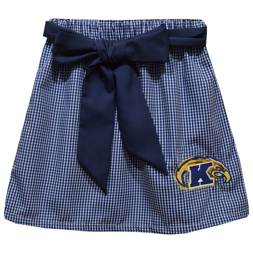 Kent State Golden Flashes Embroidered Navy Gingham Skirt With Sash