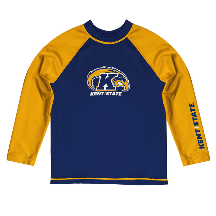 Kent State Golden Flashes Vive La Fete Logo Blue Gold Long Sleeve Raglan Rashguard